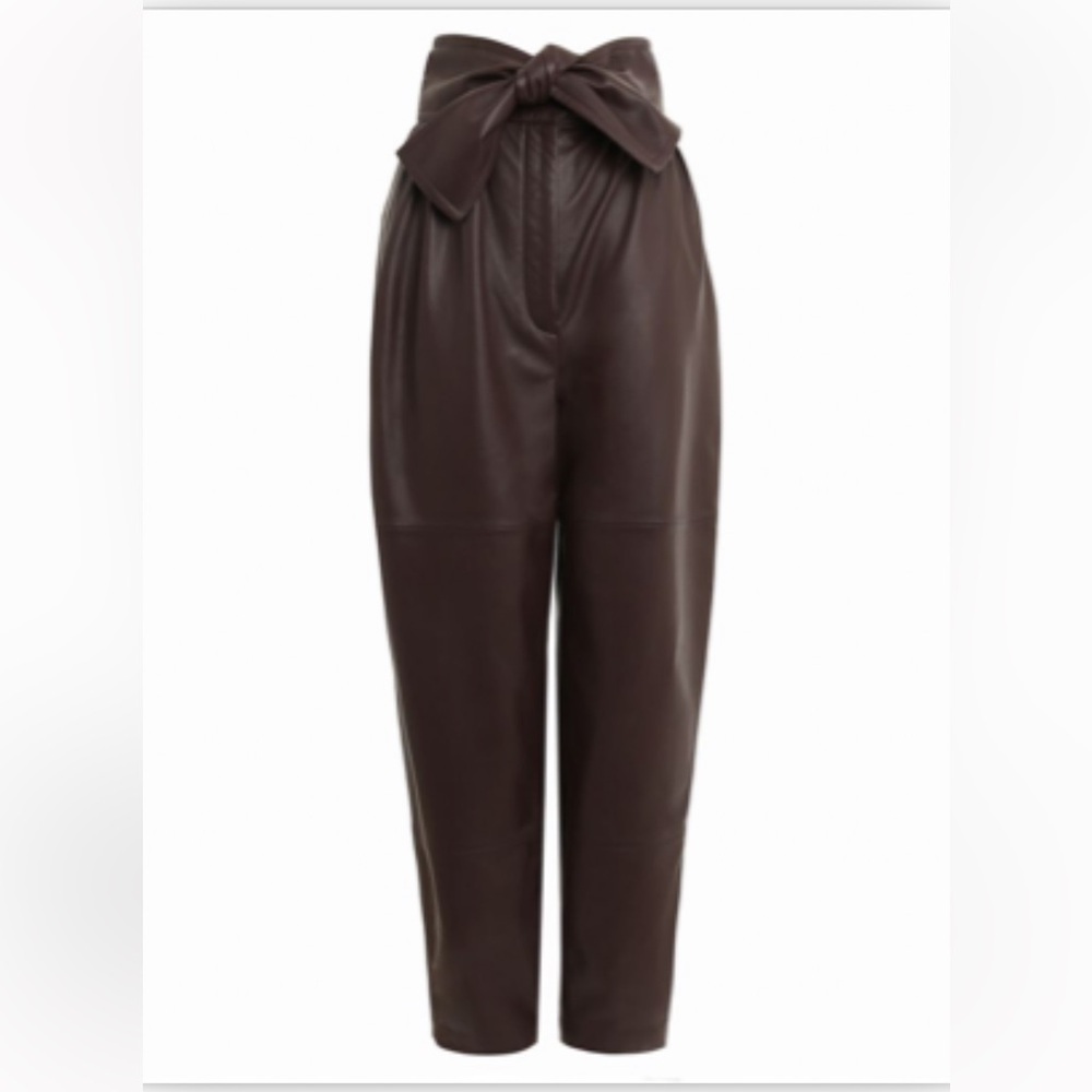 Zimmermann Obi Tie Leather Ankle Pants Wine Brown AU 0 (US 2–4) NWT